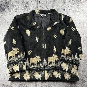 Vintage‎ Animal Sherpa Fleece Glacier Gear Outdoor Lined Moose Lined XL Black